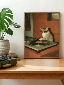 1pc DJ Cat Vinyl Turntable Music Poster,Vintage Goose Duo Poster, Animal Wall Art,Festival Gift,Suitable For Bedroom,Living Room,Kitchen,Wall Arts,Wall Decor,Home Decor,Room Decor, Canvas Wall Art, Posters, Wall Art With Frame, Optional Frame ﻿ ﻿ - A - View 1