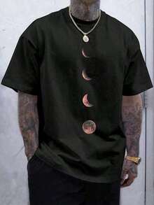 Manfinity LEGND Camiseta De Hombre Con Cuello Redondo Y Manga Corta, Patrón De Luna. - Negro - Ver 5