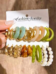 10pairs/Set Faux Pearl Decor Hoop Earrings - Nhiều màu - Xem 1