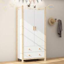 Armoire à 2 portes avec penderie et 2 tiroirs, idéale pour une chambre, un salon ou une entrée. En panneaux de particules, dimensions : 90 * 45 * 180 cm. - Blanc - Voir 5
