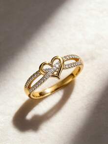 1 pièce Bague décorative en cristal en forme de cœur élégante, convenant pour le port quotidien des femmes, les fêtes, les banquets, les festivals et autres occasions - Doré - Voir 8