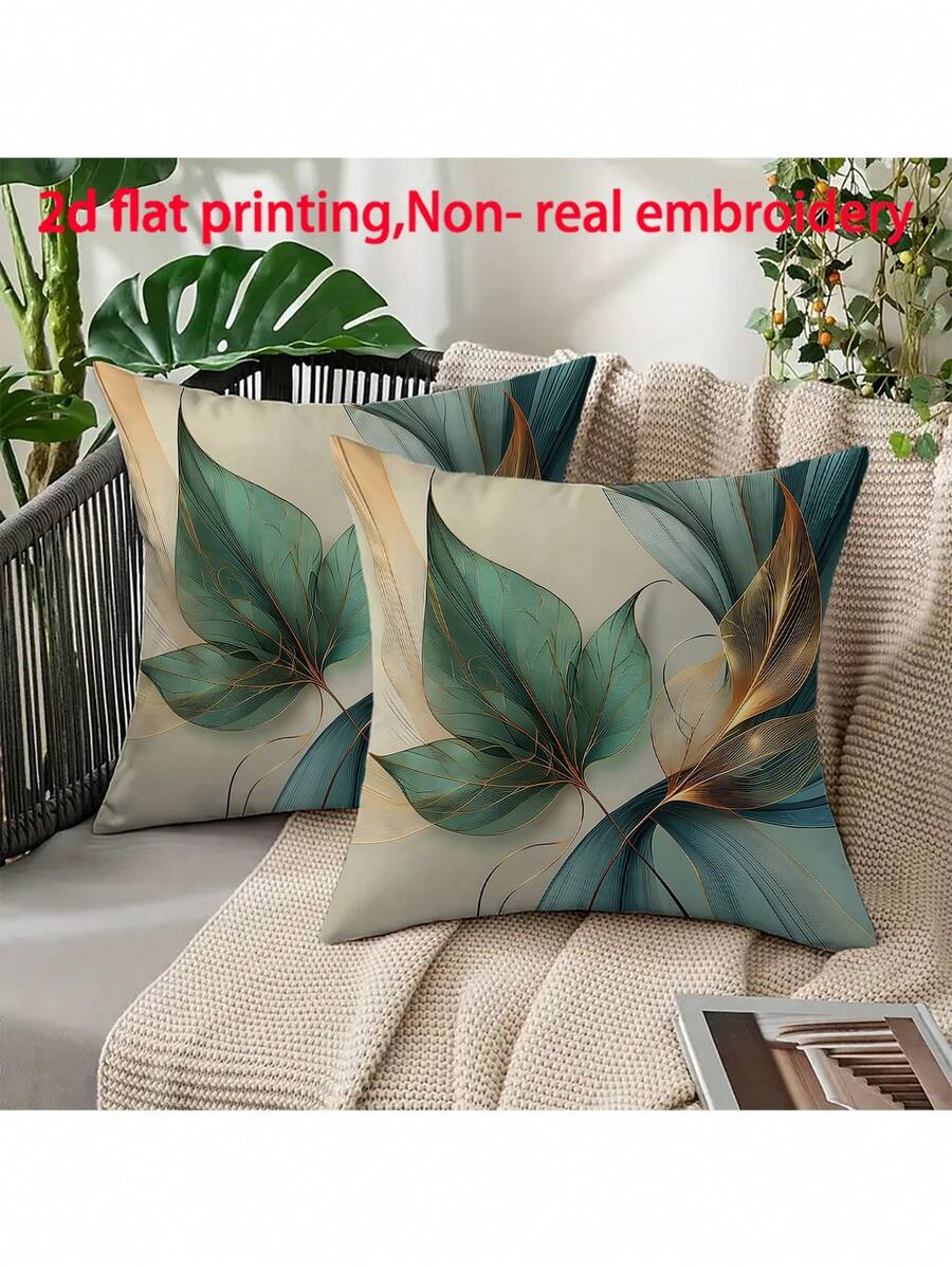 2 piezas Fundas de cojín con estampado floral, lavables a máquina con cierre de cremallera, diseño decorativo, adecuadas para la decoración del hogar y la oficina (Inserto de cojín no incluido) (Sin bordado) - 2pcs - Ver 1