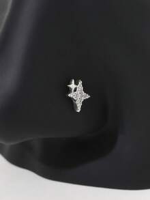 1pc Fashion L-Shaped Nose Ring, Sparkling CZ Cute Star Design Women's Nose Ring Nose Stud Nose Jewelry 20G L-Shaped Pin Silver Gold - Silver - View 5