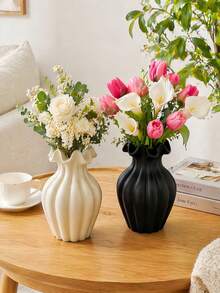 1pc Modern Minimalist Wavy Rim Flower Vase, Suitable For Living Room, Shelves And Tabletop Decor - Multicolor - View 8