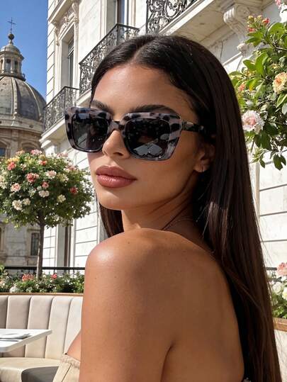Women Men Vintage Square Leopard Print Boho Fashion Sunglasses, Classic UV Protection Shades, Summer Holiday Essential For Beach Travel Driving Daily Wear