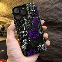 Tema de rosas moradas, pistolas y nudillos de latón.funda de teléfono Fundas compatibles con ,Apple,VIVO,OPPO,,, y Honor.Fabricadas en silicona TPU,ofrecen protección contra golpes y caídas. - Negro - Ver 4