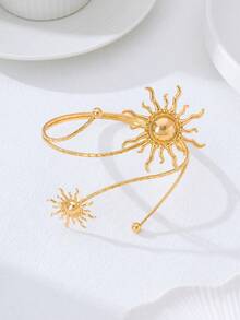 1件时尚简约金色金属太阳臂环，百搭配饰，适合女性度假佩戴 - 太陽臂環 - 查看 3