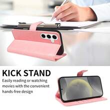 1pc Leather Wallet Phone Case With Card Slot Compatible With Apple 17 Pro Max / Galaxy A56 Series, Fashionable Protective Cover - Pink - View 4