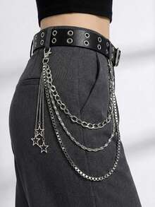 1pc Star Decor Punk Waist Chain, Hip Hop Accessory Pant Chain, Suitable For Daily Wear - Silver - View 2