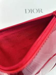 Dior Red Flat Makeup Bag Cosmetic Pouch: Glossy Patent Leather Zipper Case , Compact Travel Organizer For Cosmetics & Essentials, Elegant Luxury Beauty Accessory For Women , Perfect Gift For Birthday, Valentine's Day & Christmas, Travel Size, Makeup Bag Essential, Lightweight & Durable Design, Water-Resistant Interior, Ideal For Daily Use & Party Touch-Ups, French Luxury Craftsmanship, Dior Signature Style, Must-Have For Handbag & Travel, High-End Gift Box Packaging - Đỏ - Xem 8