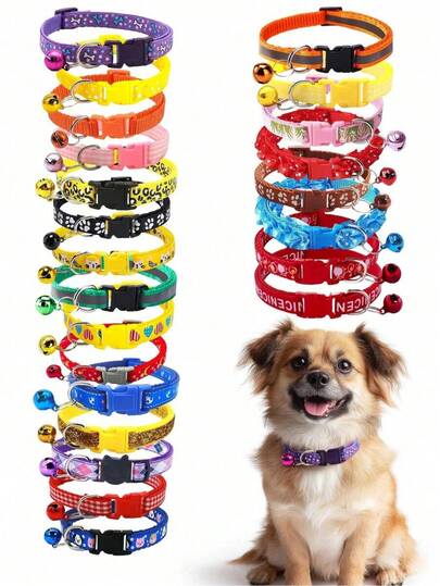 10pcs Adjustable Pet Collar, Suitable For Small Dogs And Cats, Multiple Colors And Styles, Soft And Comfortable, With Bells, Pet Supplies For Puppies And Kittens
