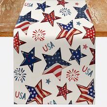 1pc Patriotic American Flag & Fireworks Print Table Runner, 4th Of July Independence Day Desktop Decor, Red White Blue Star American Table Cloth Suitable For Kitchen Dining Room, Patriotic American Home Decoration - Multicolor - View 8