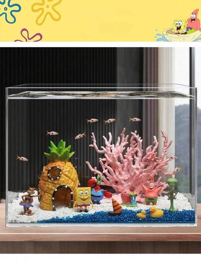 SpongeBob SquarePants 3/6/8pcs Sponge Fish Tank Aquarium Q-Version Sponge 3/6/8pcs Set Party Decor Miniature Fish Tank Landscape Decoration Set