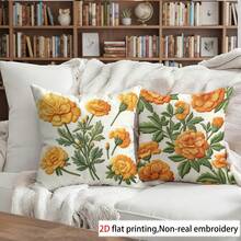 2pcs Soft Short Plush Throw Pillow Cover, 45*45 Cm - Marigold Plant Print, Ideal For Living Room, Bedroom, Office Decor (Pillow Insert Not Included), Office Pillow Cover | Modern Throw Pillow | Pillow Cover, Decorative Pillows - Multicolor - View 8