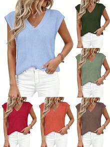 Women's Knit Sweaters Vest Lightweight Spring Cap Sleeve V Neck Tank Tops Summer Going Out Outfits - Orange - View 7