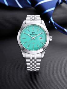 RICECGO 1 pieza Reloj de cuarzo clásico para hombres, ideal para reuniones de negocios y como regalo, reloj de hombre, regalo perfecto para cumpleaños, Día de San Valentín, Navidad - Plateado - Ver 10