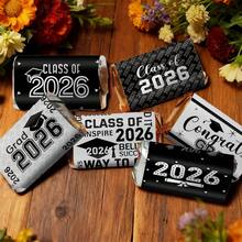 30 piezas/5 hojas Etiquetas adhesivas para envolturas de barras de caramelo mini de la temporada de graduación 2026 - Felicitaciones a la clase de 2026 Grad, etiquetas para barras de chocolate, decoración de fiesta de graduación, sin caramelo - Negro y plata - Ver 5