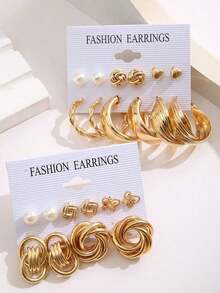 46/22pcs Vintage Elegant Luxurious Gold Metal Earring Set, Suitable For Daily Wear And Parties - Gold - View 6