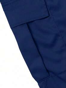 Pantalones cargo de pierna recta con múltiples bolsillos para hombre, primavera/otoño, unicolor, corte holgado, versátiles para fitness, desplazamientos y deportes - azul real - Ver 6