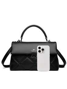 Genuine Brand Soft PU Leather Handbag, Women's Designer Top Handle Bag, Shoulder Crossbody Bag, Large Capacity Casual Tote Bag - Black - View 8