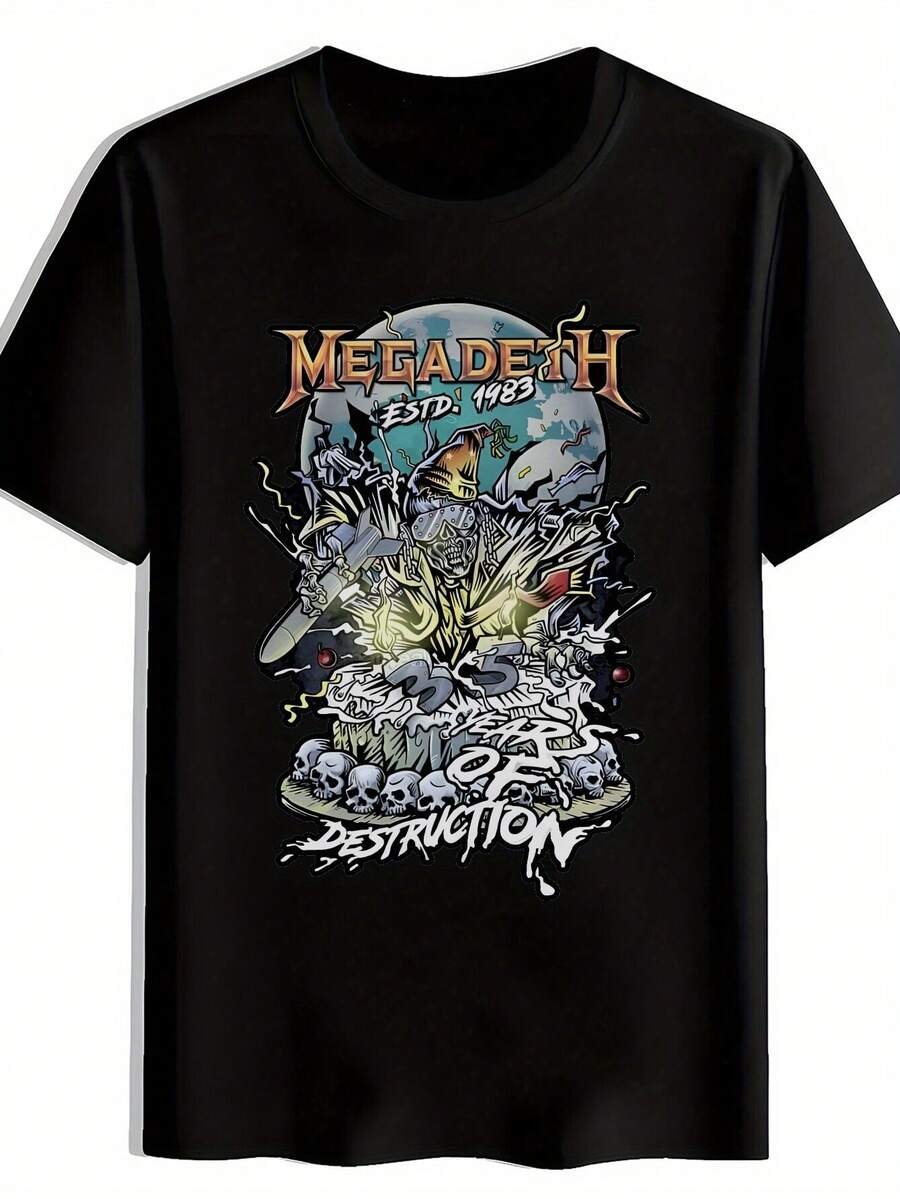 Black T-Shirt Of The Band Megadeth With Logo And Destruction Art For Fans Of Rock Music And Concerts. - Black - View 1
