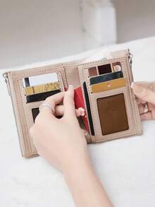 MIYIN New Women Snap-Buttoned Short Wallet Delicate Soft PU Double Layer Zipper Coin Purse Card Slots Minimalist And Fashionable Lightweight Wallet Purse Wallet Mini Wallet Small Wallet For White-Collar, College Students, Business, Office, Anniversary, Couples, Birthday, Valentine's Day, Teacher's Day Gift, Women Purse, Clutch, Small Wallet - Apricot - View 5