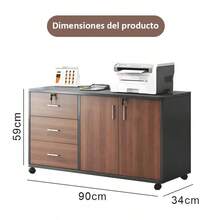 Office Filing Cabinet With Wheels, 3 Lockable Drawers And 2 Doors, Home Office Storage Unit - 鏽棕色 - 查看 2