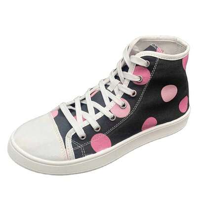 1 Pair Polka Dot Casual Lace-Up Fabric Sneakers, High-Top Outdoor Casual Sports Shoes For Female Students, Spring & Autumn
