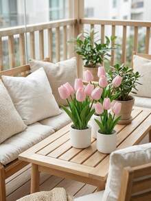 1/5/10pcs Artificial Light Pink Tulip Flowers, Lifelike PU Material Fake Tulip Bouquet, Suitable For Home Decor, Wedding, Mother's Day, Valentine's Day Gift - Pink - View 9