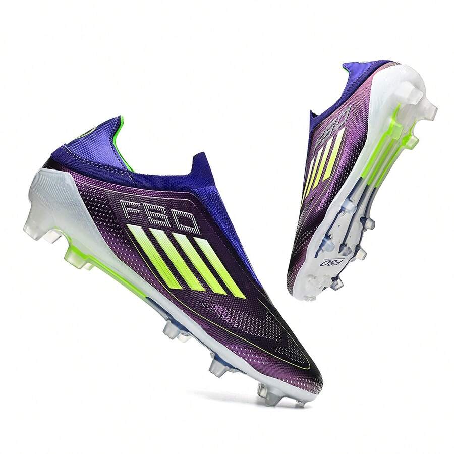 Chuteiras de Futebol AG Masculinas, Calçado de Futebol Profissional Unissex para Adultos, Resistente ao Desgaste, Antiderrapante, Respirável, Leve, Durável, Grama Artificial, Treinamento, Partida, Tênis Esportivo de Alto Desempenho - Roxo - Visão 1