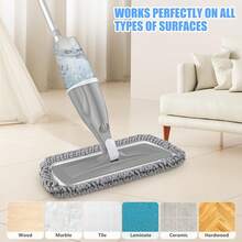 Microfiber Spray Mop For Floor Cleaning, Wet Dry Hardwood Mop With 3 Washable Reusable Pads, Compatible With  Powermop, Flat Spray Mop For Tile, Wood, Laminate, Vinyl & Marble - xám - Xem 4