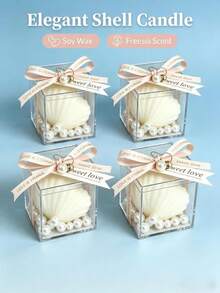 Elegant Shell Soy Wax Scented Candle, Containing Hibiscus Fragrance, Decorated With Pearls, Aesthetic Room Decor, Wedding Favor, Bridal Shower Gift, Best Friend Gift For Her, Home Decor, Birthday Gift For Women, Adult Gift - Elegant Seashell Candles - View 2