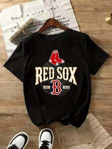 Graphic Tees2026 Summer Tops For Women,Free Shipping,Women's New Casual Sports T-Shirt Red Sox Baseball T Shirt 1901 1918 Boston Team Logo Cotton Short Sleeve Men Women Unisex Casual Top Sport WearSuitable For Baseball, Ice Hockey, Rugby, Sports Eventsholiday Partiesoutingssports And Other Holiday GiftsSt Pattys Day Outfit,Easter Outfit Women,Summer Outfits,Vacation Outfits Women,Summer Outfits For Women,Spring Outfits For Women,Summer Tops,St Pattys Day Outfit,Easter Outfit WomenCottnoWomen's Summer Clothing: Retro-Style Printed T-Shirt, Unisex, Perfect For Holidays, Parties, And Gifts - 藏蓝色 - 查看 6