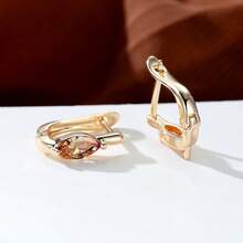Vanel 1 Pair Women's Elegant Gold-Tone Cubic Zirconia Marquise Cut Earrings, Single Statement Earrings, Fashionable Jewelry Suitable For Daily Wear And Parties - Golden Yellow - Champagne - View 3