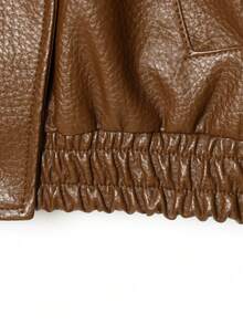 Chaqueta de cuero de mujer de estilo europeo minimalista, textura de litchi negro, nueva colección de otoño/invierno de Seelio - Marrón Mocha - Ver 8