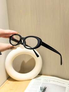 1副女士椭圆形镜框无度数眼镜，黑色粉色简约经典高品质独特休闲风格，适合日常户外通勤、办公室街头佩戴，附眼镜盒 - 彩色 - 查看 5