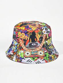 1pc Unisex Retro 80s Style Letter Graphic Print Reversible Bucket Hat, Random Pattern Placement, Suitable For Spring/Summer - A - View 9