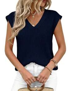 Women's Knit Sweaters Vest Lightweight Spring Cap Sleeve V Neck Tank Tops Summer Going Out Outfits - 藏蓝色 - 查看 4