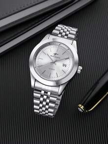 RICECGO 1 pieza Reloj de cuarzo clásico para hombres, ideal para reuniones de negocios y como regalo, reloj de hombre, regalo perfecto para cumpleaños, Día de San Valentín, Navidad - Plateado - Ver 6