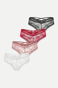 4/PCS Quần lót ren khoét sâu gợi cảm cho nữ có dây đeo chéo, Đồ lót lọt khe gợi cảm - Nhiều màu - Xem 3