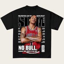 SLAM Magazine Derrick Rose T-Shirt – Vintage God's Plan Graphic Tee, Casual Short Sleeve Crew Neck Shirt, Basketball Fan Streetwear Top - màu đen - Xem 1