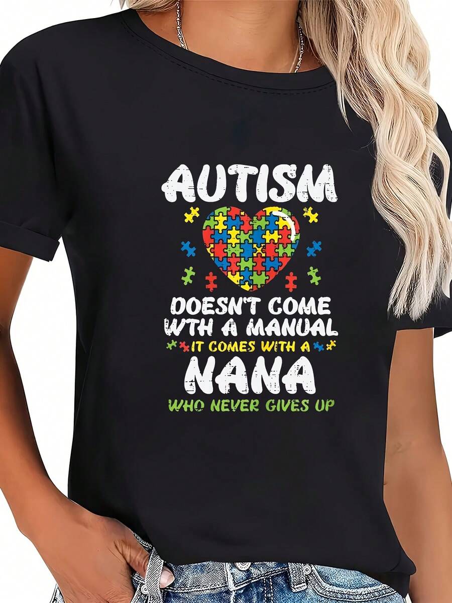 Nana Autism Awareness Lightweight T-Shirt - 黑色 - 查看 1
