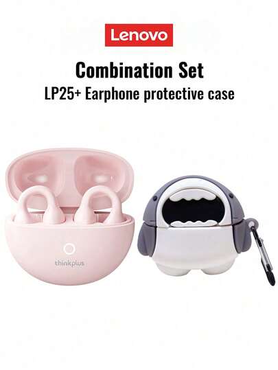  Lenovo LP25 Bluetooth Earphones With Protective Case, Bone Conduction Sports Earbuds With Bluetooth 5.4, Surround Sound, ENC Noise Cancellation, Low Latency, Long Battery Life, Smart Touch Control, Comfortable Fit Compatible With Apple & Android Devices