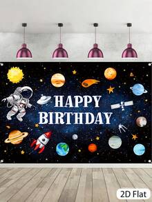 1pc Space Themed Backdrop, Space Astronaut Planet Design Hanging Banner,Baby Shower Party Supplies,Gender Reveal Party Supplies, Birthday Party Decor, Party Photo Props,Birthday Gift,Dining Table Centerpiece Decor ,Nursery Room Decor, Home Decor, Party Favors - Astronauts - View 2