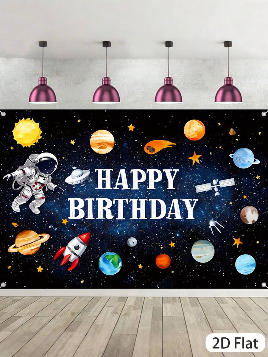 1pc Space Themed Backdrop, Space Astronaut Planet Design Hanging Banner,Baby Shower Party Supplies,Gender Reveal Party Supplies, Birthday Party Decor, Party Photo Props,Birthday Gift,Dining Table Centerpiece Decor ,Nursery Room Decor, Home Decor, Party Favors