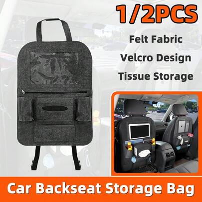 1PC/2PCS Car Seat Back Storage Bag Felt Car Storage Bag With Transparent Visible Bag Tissue Bag Water Cup Holder Multifunctional Car Interior Storage Hanging Bag Car Supplies.(Due To Differences In Display And Lighting Effects, The Actual Color Of The Product May Differ Slightly From What Is Shown In The Picture)