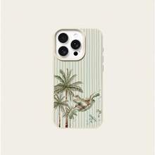 1pc TPU Material Fresh Green Striped Coconut Tree & Sea Turtle Pattern Phone Case, Compatible With IPhone 17 Pro Max/17/16 Pro Max/15/13/12/11, S20 FE/A15/S24/A55, Note 11/Note 12/Note 13 Pro, Full Coverage Anti-Drop Soft Protective Cover - White - View 5