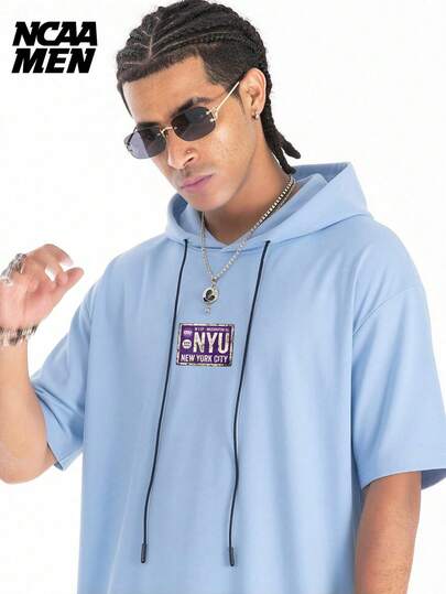 Men's Spring Letter Print Hooded T-Shirt T-Shirt Top, Short Sleeve, Couple Matching, Suitable For Spring, Summer And Autumn