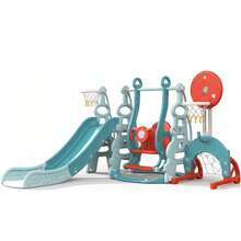 ATENTU Playground Infantil Escorregador com Cesta de Basquete Balança e Gol 4x1 Parquinho para Criança Grande Completo - Azul - Visão 9