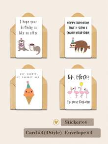 4 piezas Tarjetas de cumpleaños adorables con diseños de animales y comida con juegos de palabras, diseños lindos e hilarantes para mejores amigos, en blanco en el interior - Ver 7